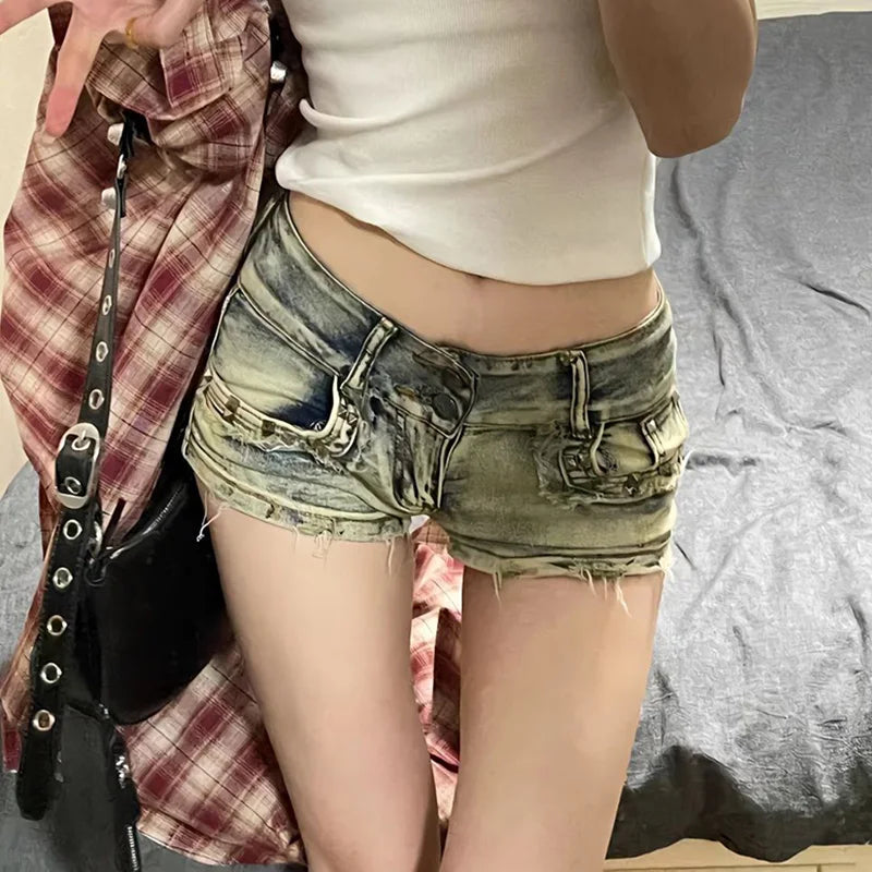 Trendy Women's Low Waist Punk Denim Shorts