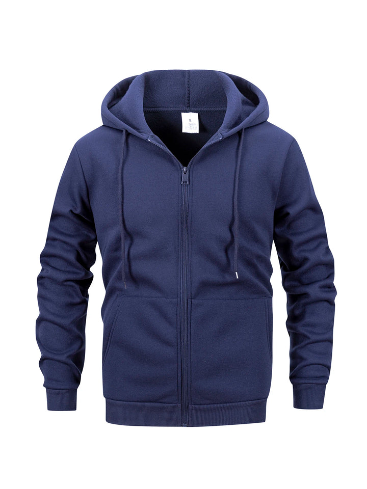 Casual Zip Hooded Solid Color Sweatshirt