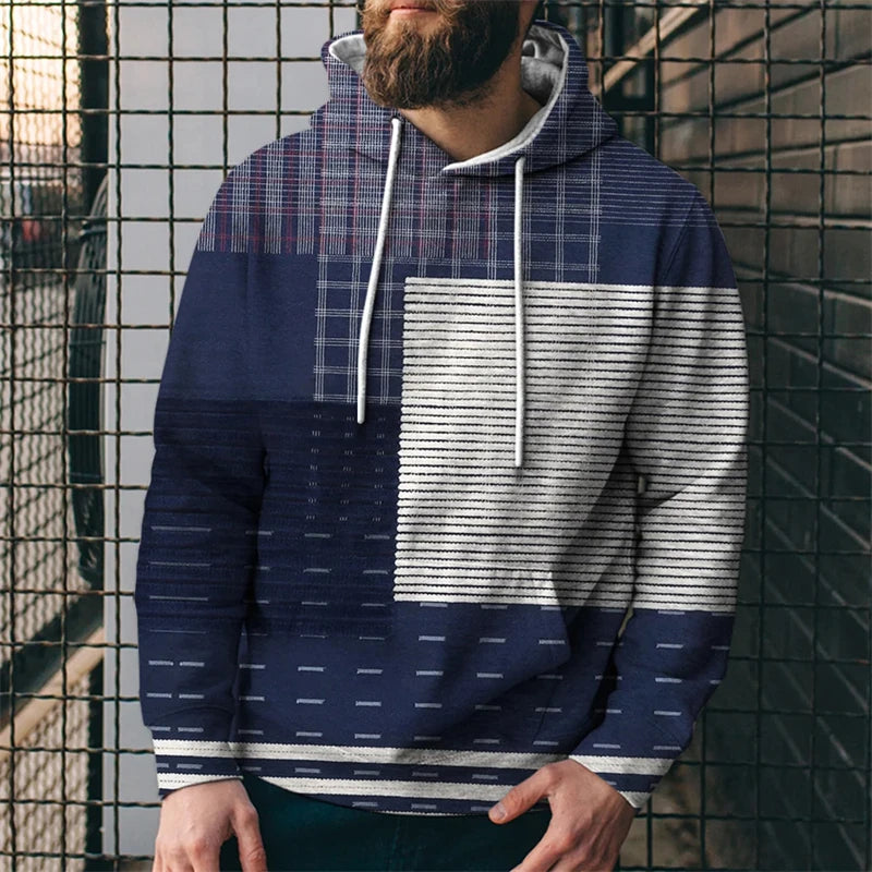 Oversized Vintage Patchwork Color Block 3D Print Hoodies