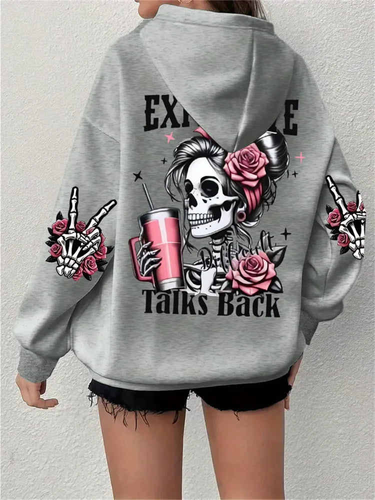 Harajuku Skull Design Print Hoodies