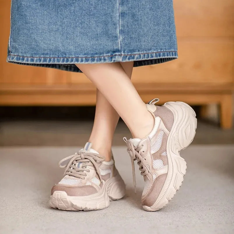 Genuine Cow Suede Platform Wedge Sneakers