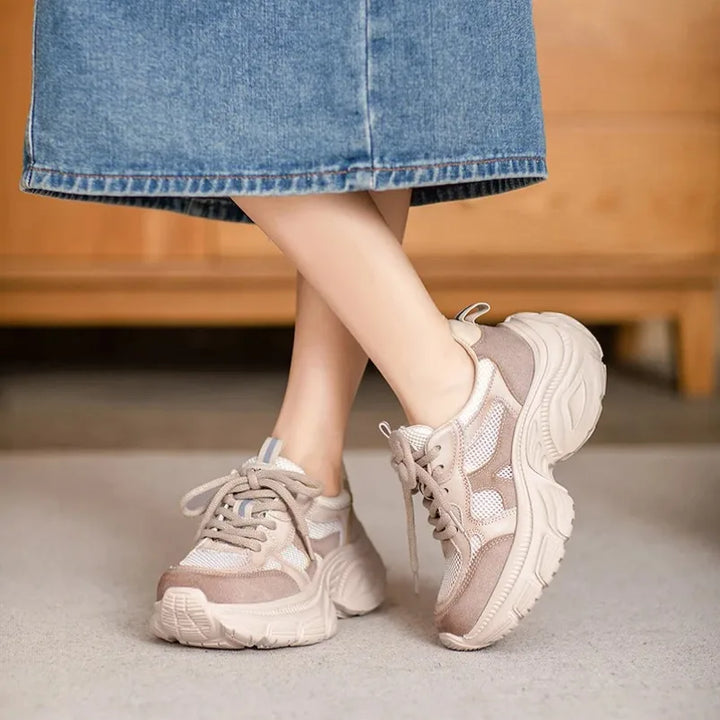 Genuine Cow Suede Platform Wedge Sneakers
