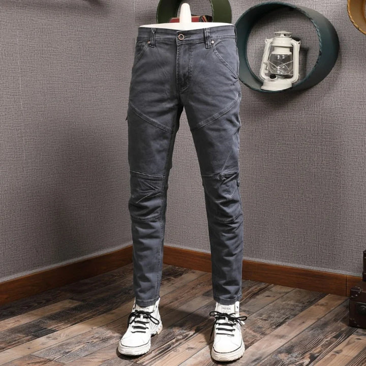 Designer Spliced Stretch Slim Fit Cargo Pants
