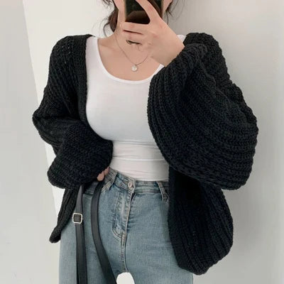 Retro Harajuku Lantern Sleeve Cardigan