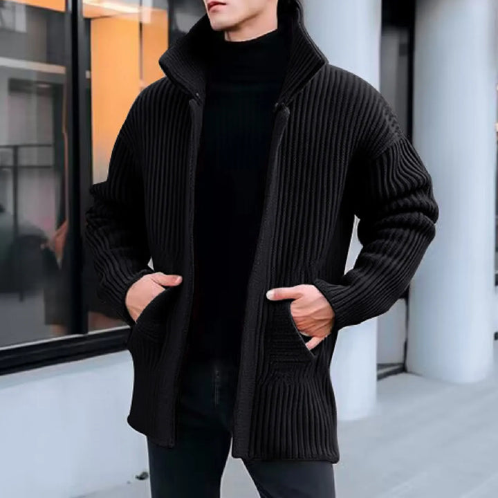Mid-Length Solid Color Warm Knitted Lapel Sweater