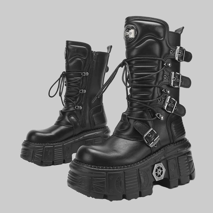 Edgy Bold Punk Platform Mid - Calf Boots