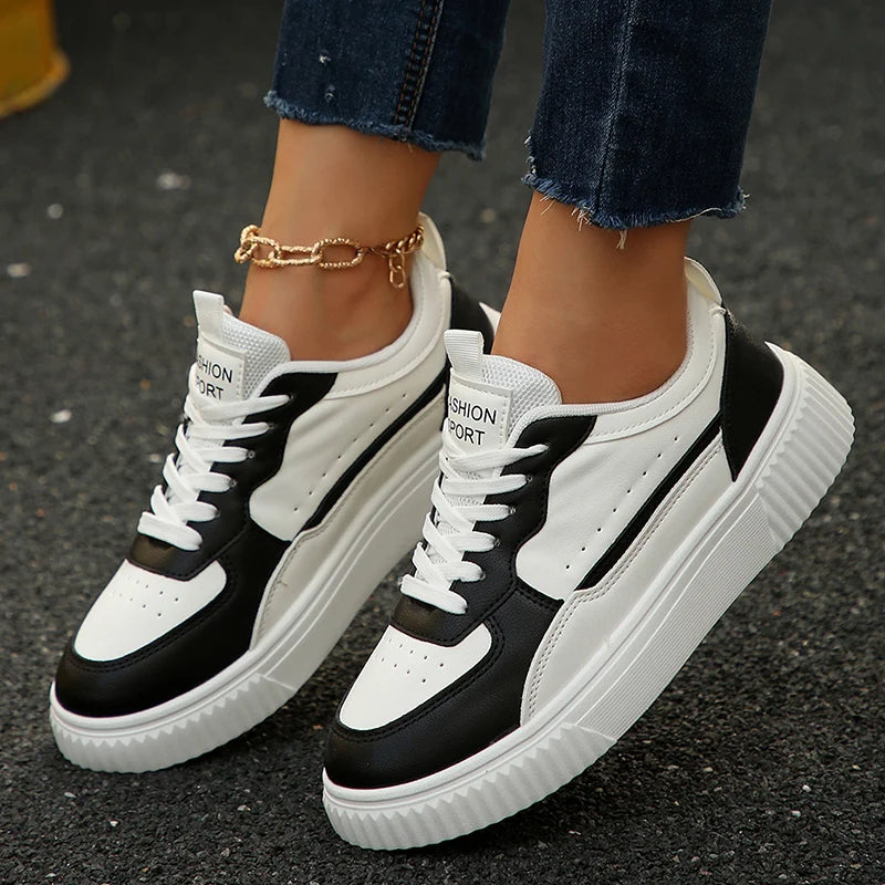 Lace-Up Vulcanized PU Leather Sneakers