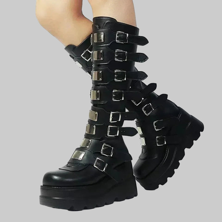 Edgy Gothic Knee-High Punk-Inspired Platform Boots