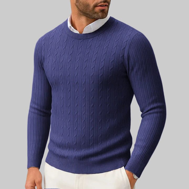 Lightweight Slim Fit Crewneck Cable Knit Sweater