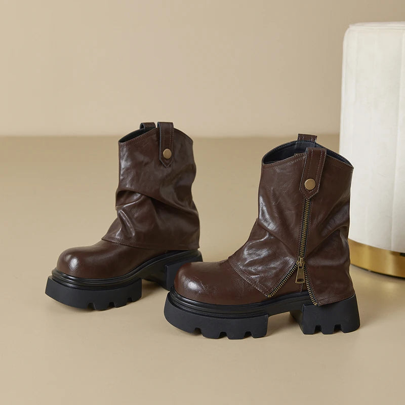 Thick-Soled Square-Toe Ankle Boots