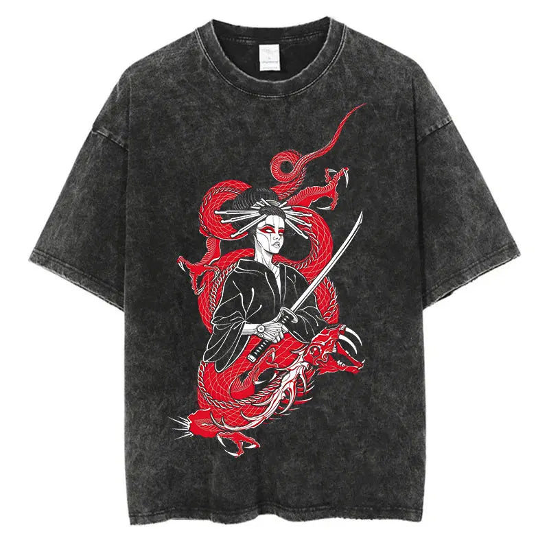 Washed Graphic Print Harajuku Hip Hop T-Shirt