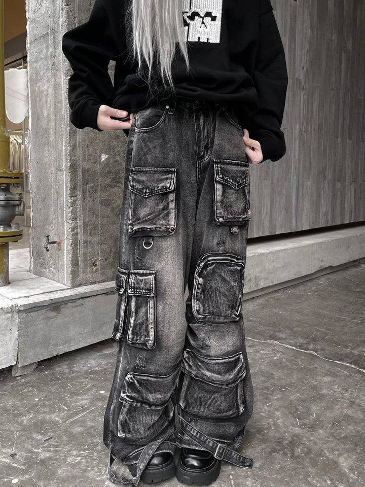 Y2K Gothic American High Street Retro Washed Jeans
