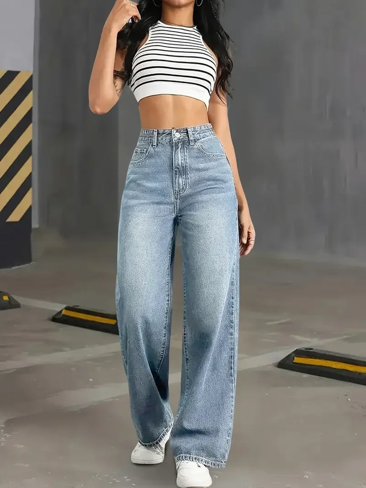 American High Waist Retro Straight Jeans