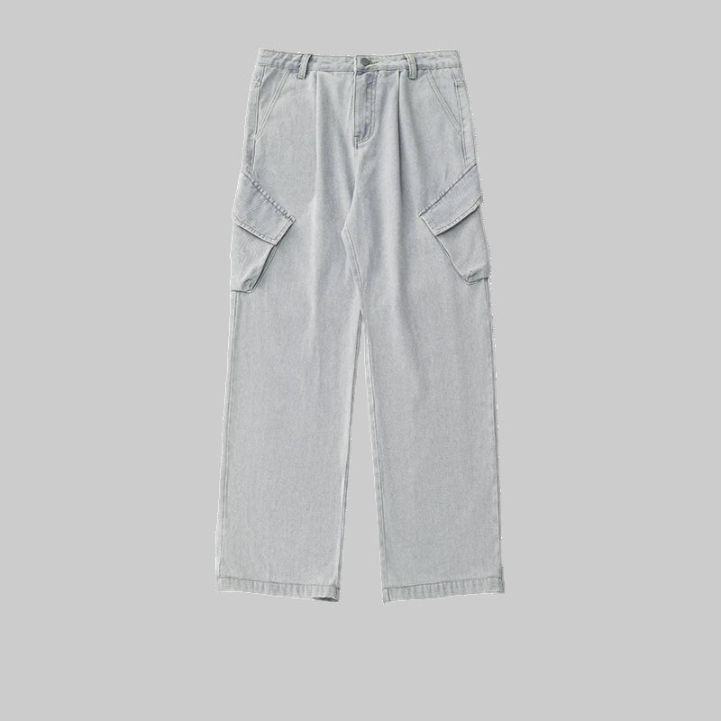 Distressed Retro Cargo 3D Side Pockets Baggy Jeans