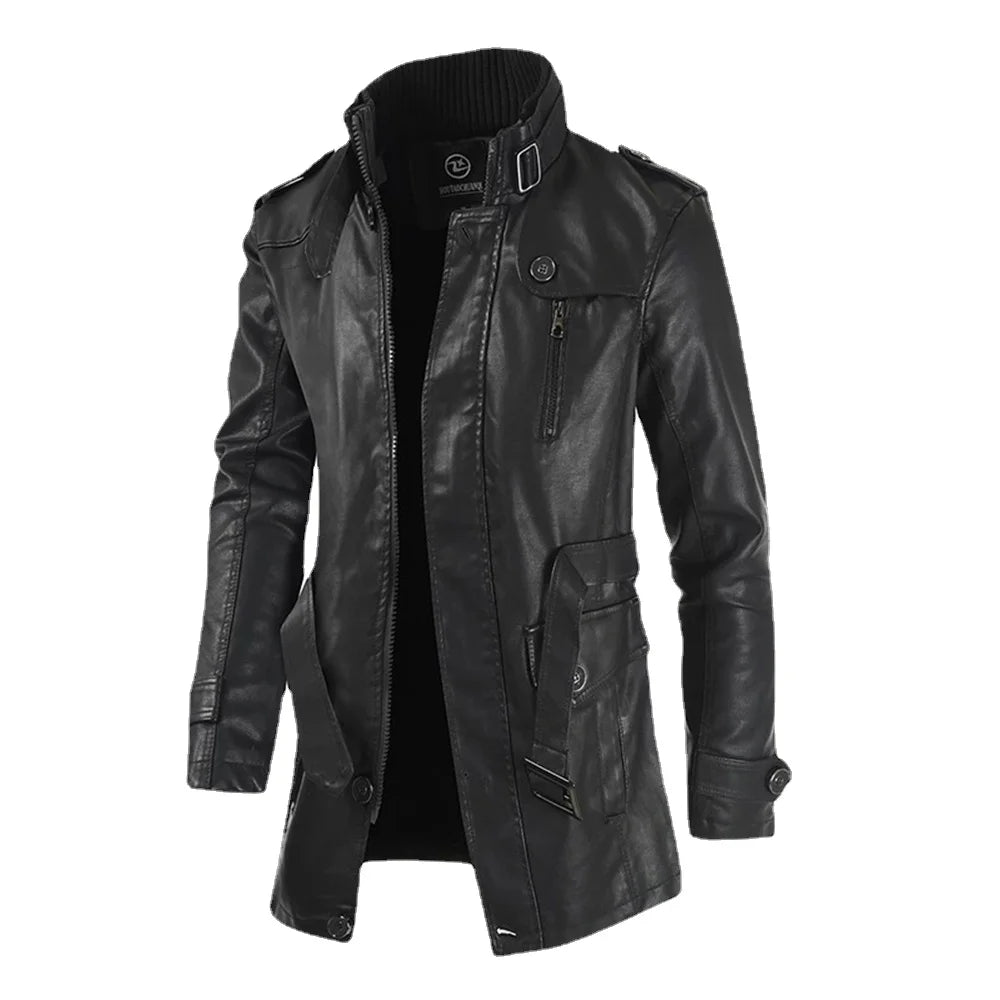 Thick Fleece-lined Leather Winter Coat