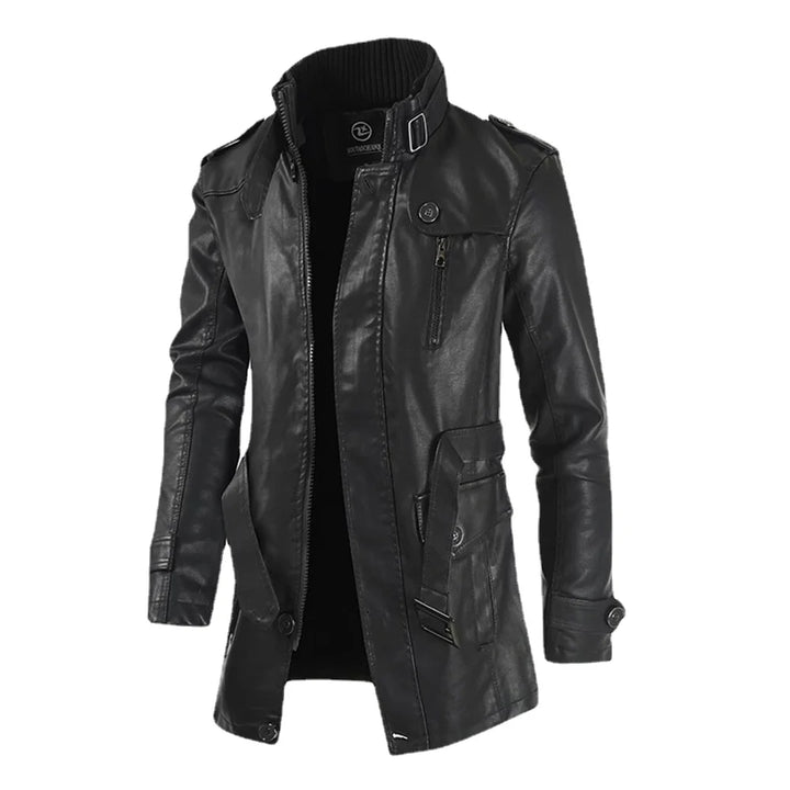 Thick Fleece-lined Leather Winter Coat
