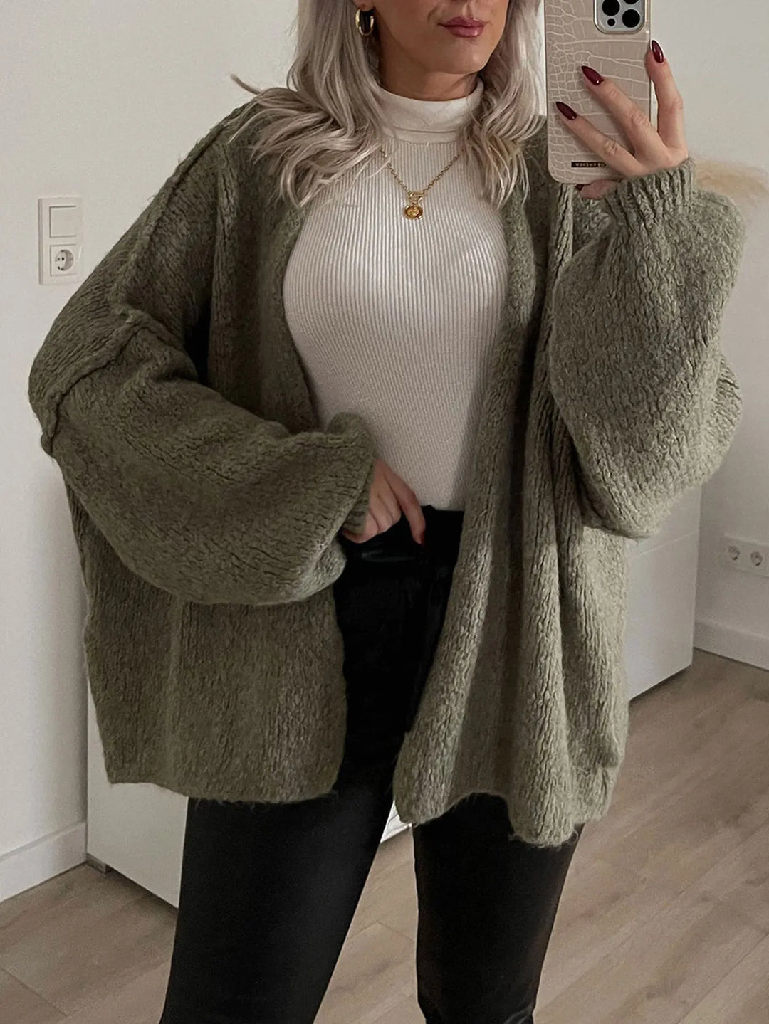 Relaxed Fit Open Front Cardigan