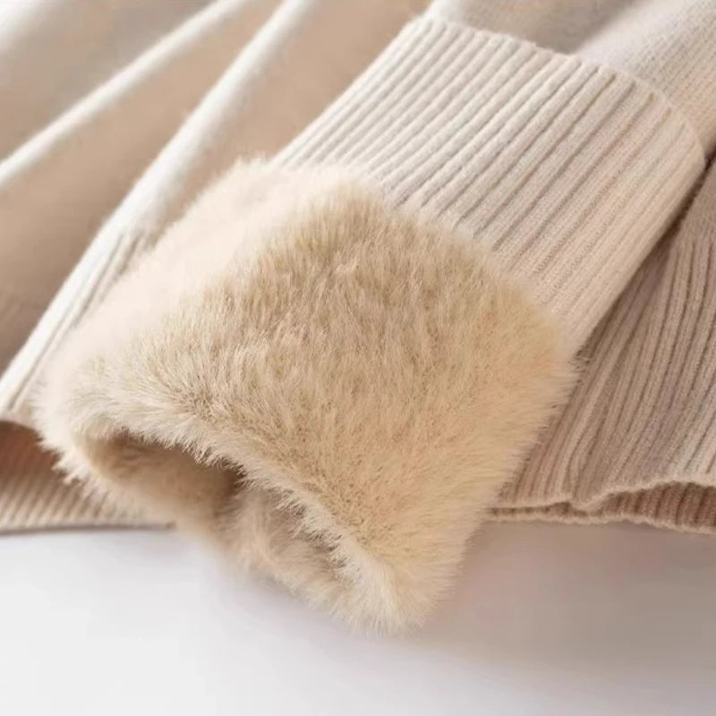 Thermal Fleece-lined Knitted High-neck Sweater