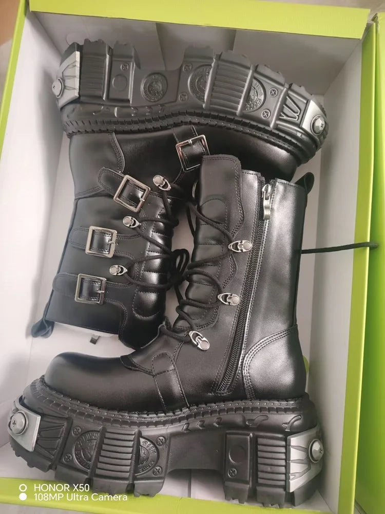 Retro Unisex Heavy Metal Punk Motorcycle Platform Boots