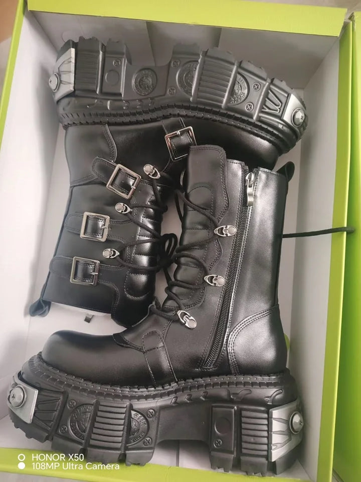 Retro Unisex Heavy Metal Punk Motorcycle Platform Boots