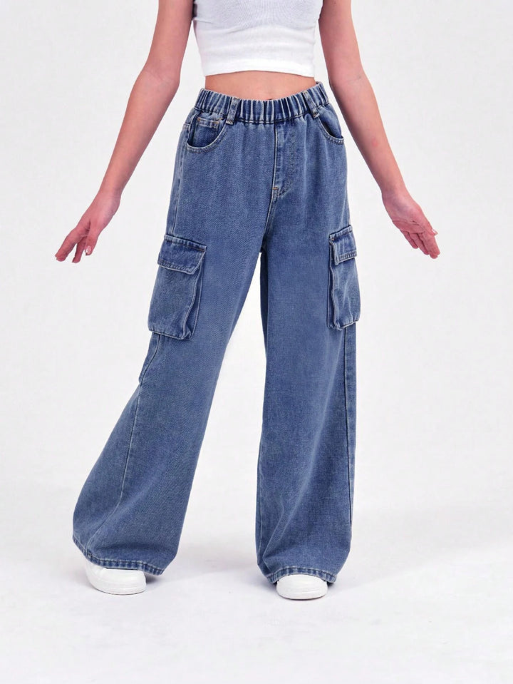 Vintage Wash Wide Leg Denim Jeans