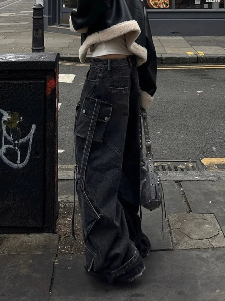 Punk Style Gothic Y2K  Washed Baggy Jeans