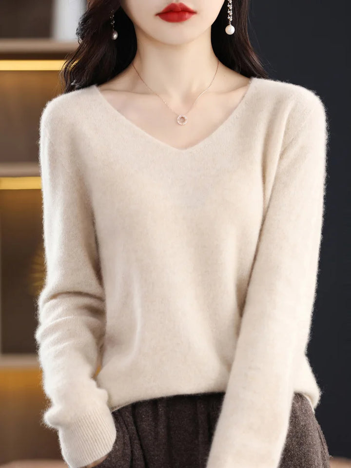 100% Pure Merino Wool Women's V-Neck Sweater