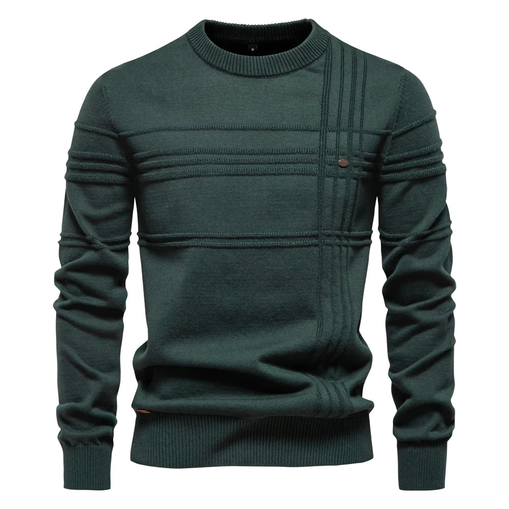 Striped Knitted Cotton Crewneck Pullover Sweater