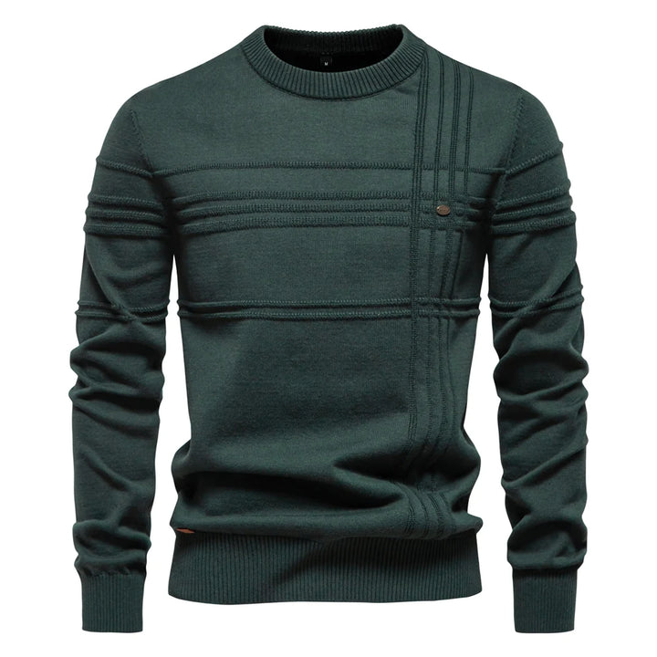 Striped Knitted Cotton Crewneck Pullover Sweater