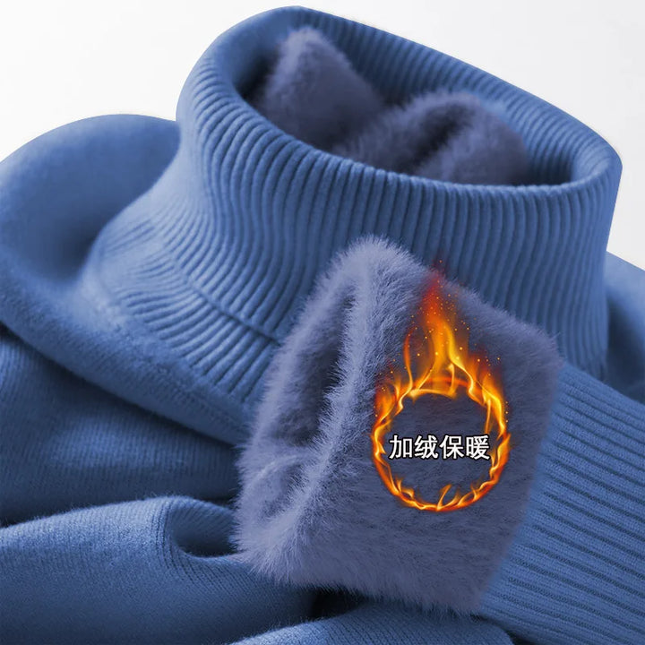 Thermal Fleece-lined Knitted High-neck Sweater