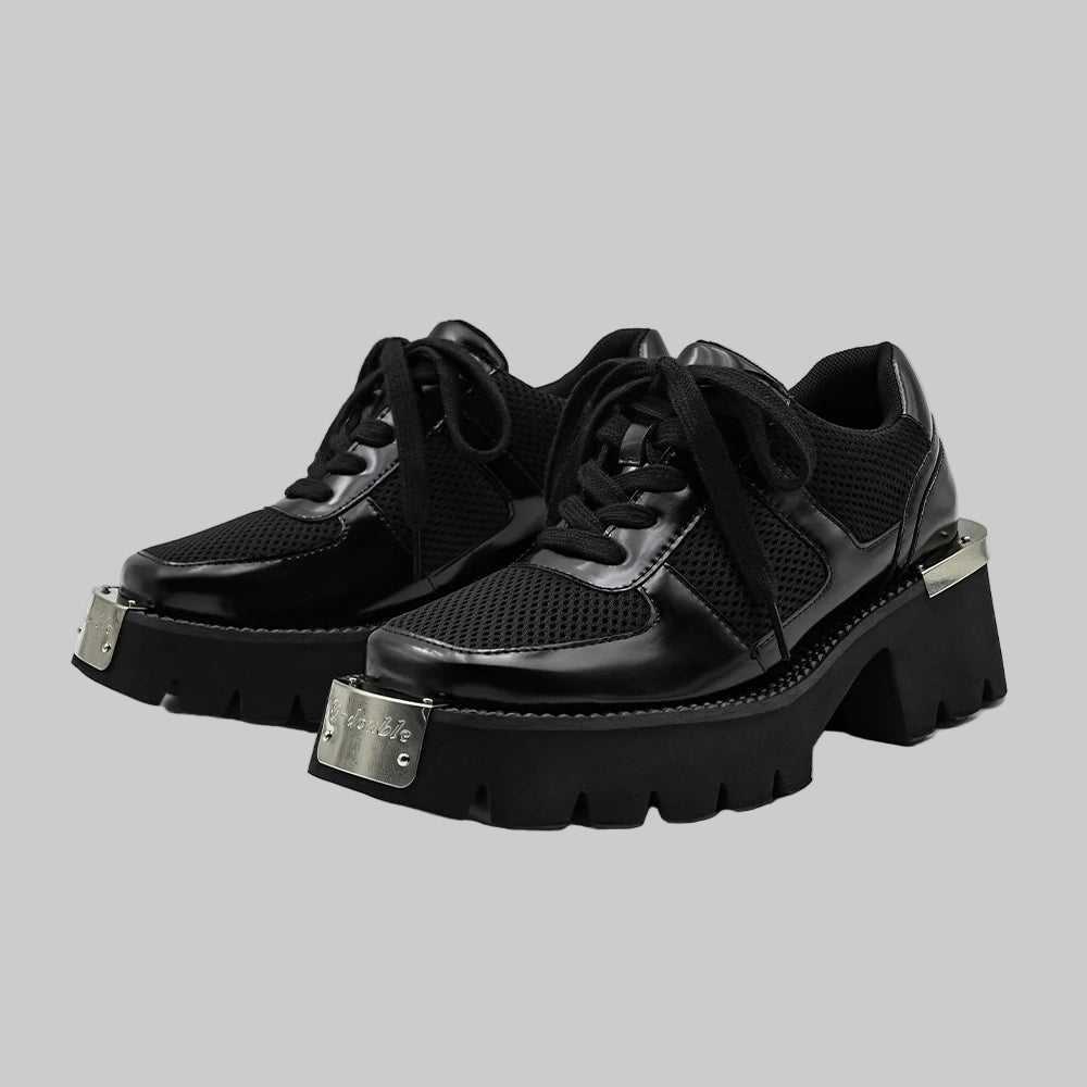 Square Head Leather Platform Oxford Shoes