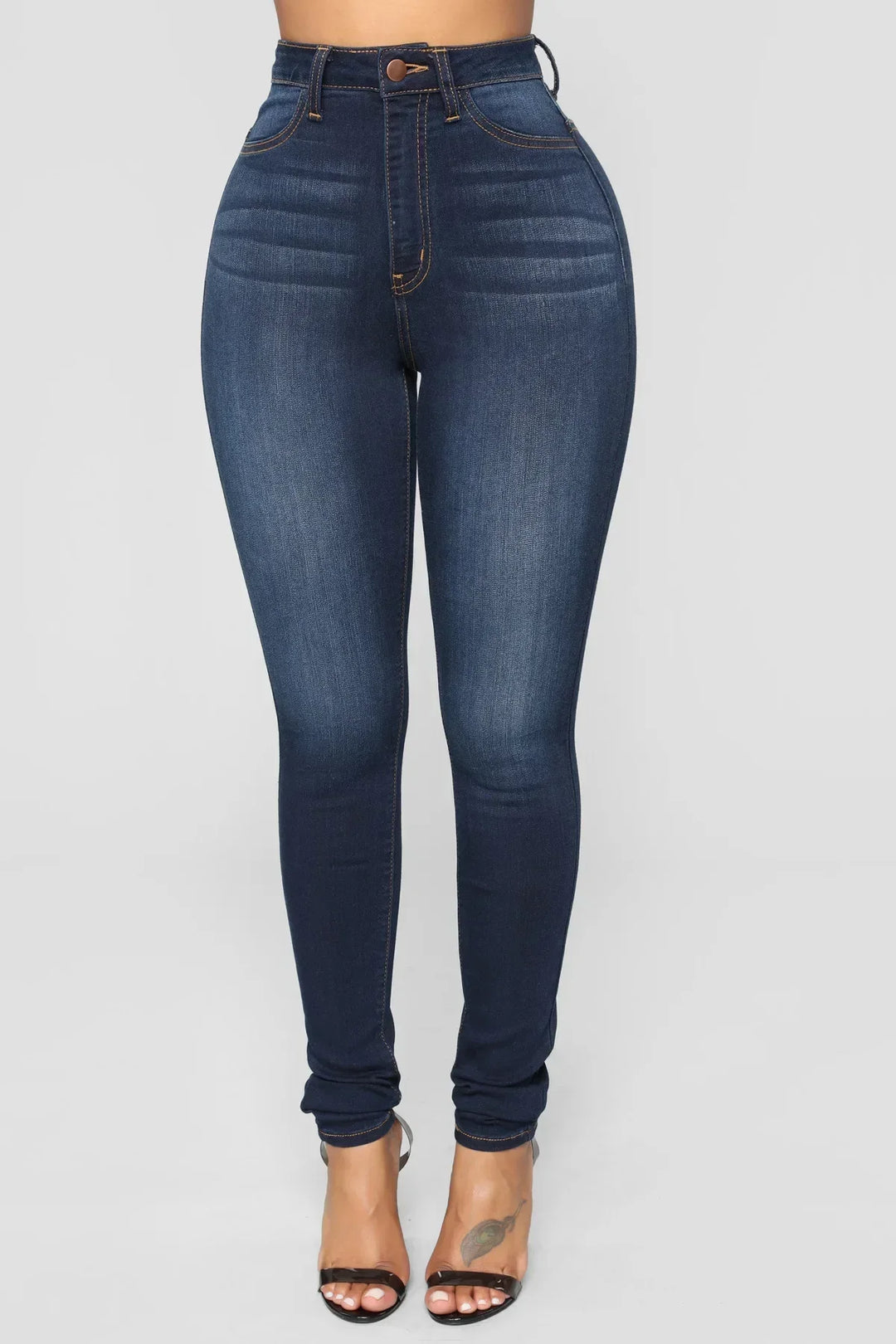 Ankle Length High-Waisted Denim Pencil Jeans