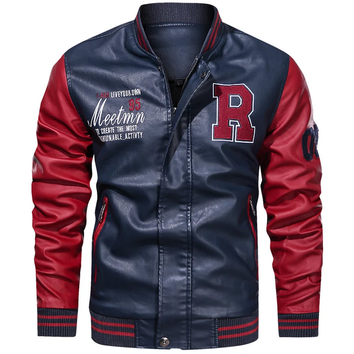 CB American baseball collar PU Leather jacket