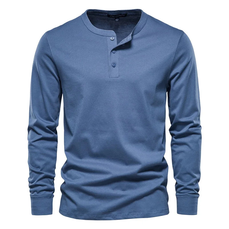 Casual Long Sleeve Solid Color Henry T-Shirts
