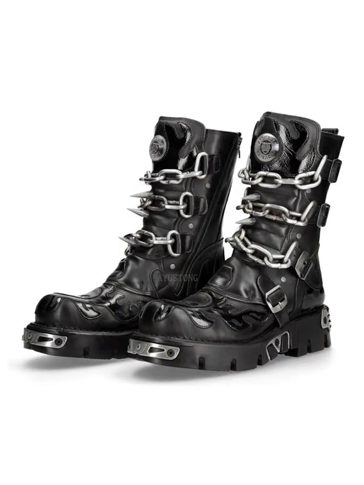Punk Goth Skull Mid-Calf Motorcycle Boots