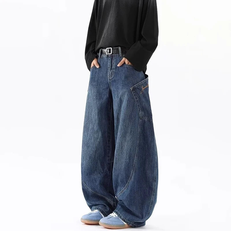 Vintage Y2K Baggy Jeans with Curved Knife Embroidery