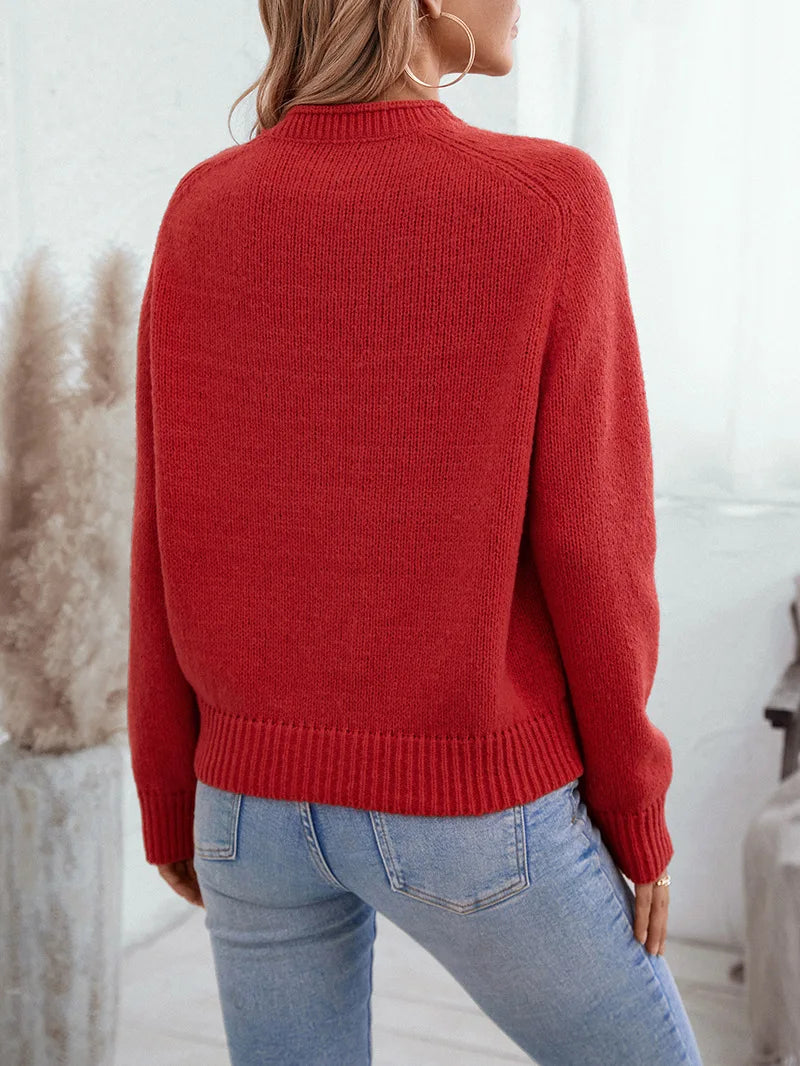 Crew Neck Christmas Tree Pattern Sweater