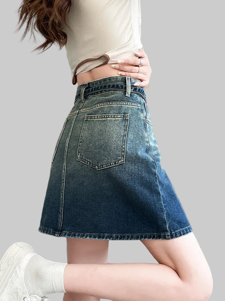 Vintage 90s A-Line Skirt with Gradient Blue Design