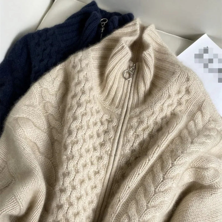 Thick Turtleneck Wool Cashmere Cardigan