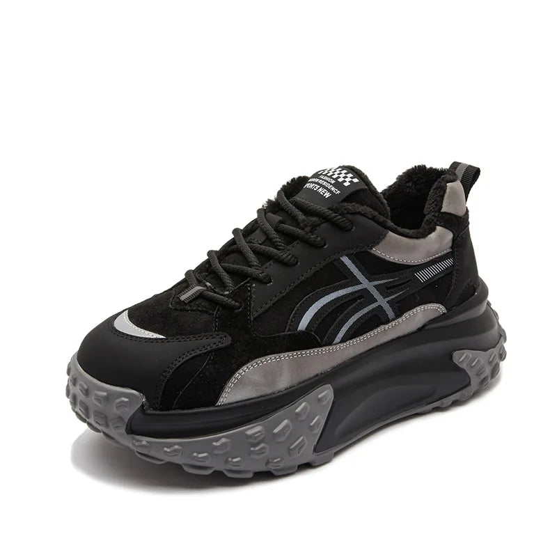 Natural Leather Wedge Plush Chunky Sneakers
