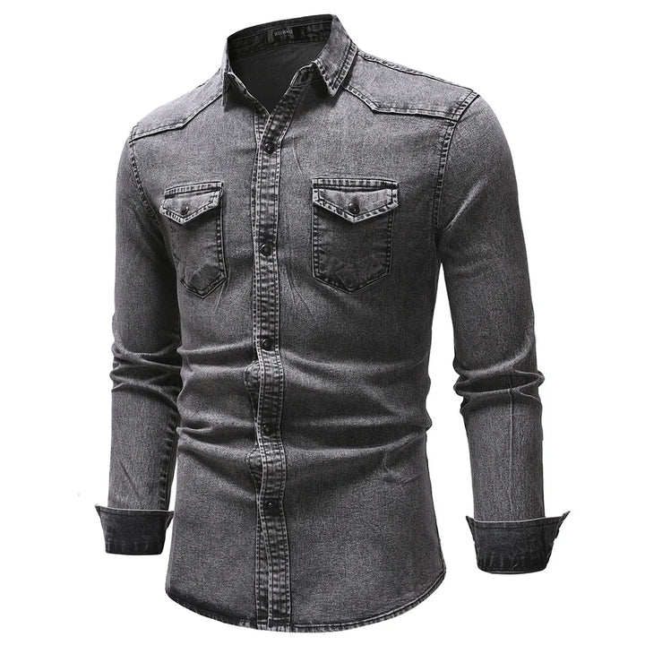 Slim Fit Solid Vintage Denim Shirts