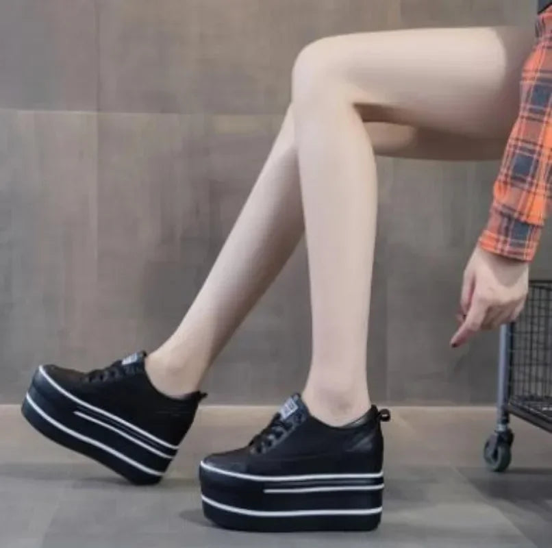 Premium Leather High Platform Chunky Sneakers