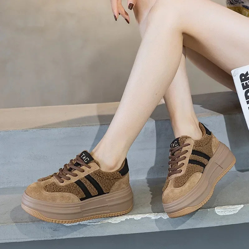 6CM Warm Plush Winter Platform Casual Shoes