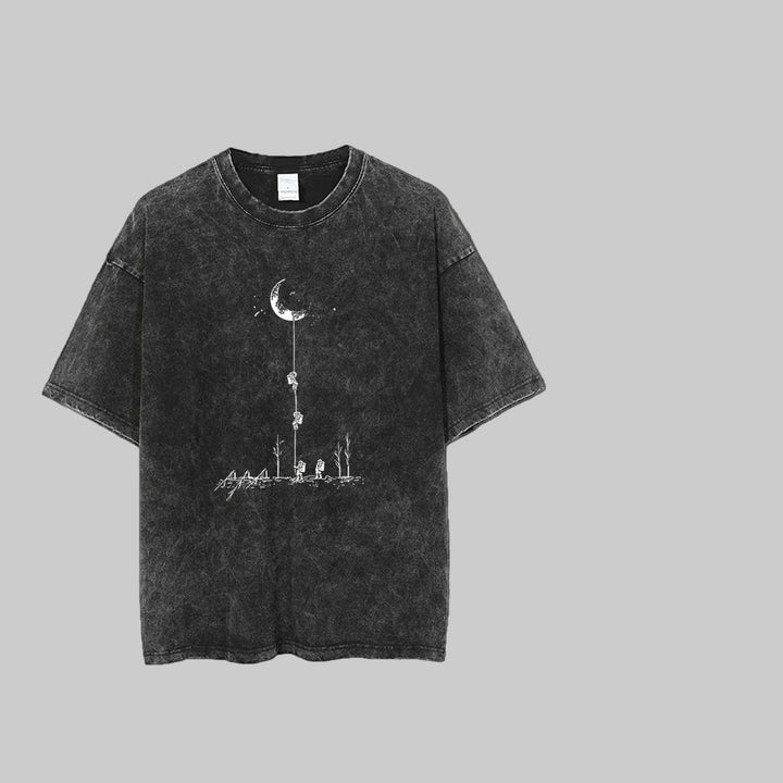 Oversized Washed Retro Finish Print Tees