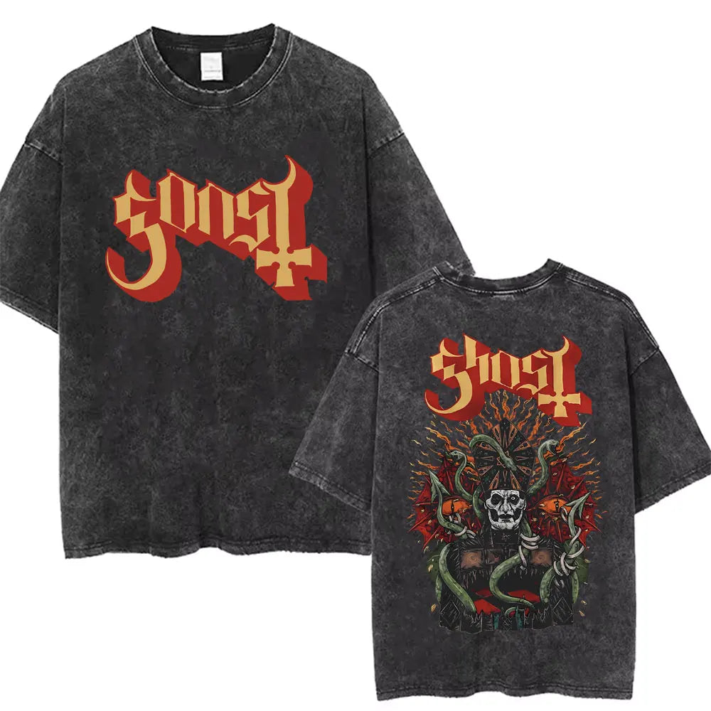 Washed Vintage Gothic Rock Metal Ghost Band Tees