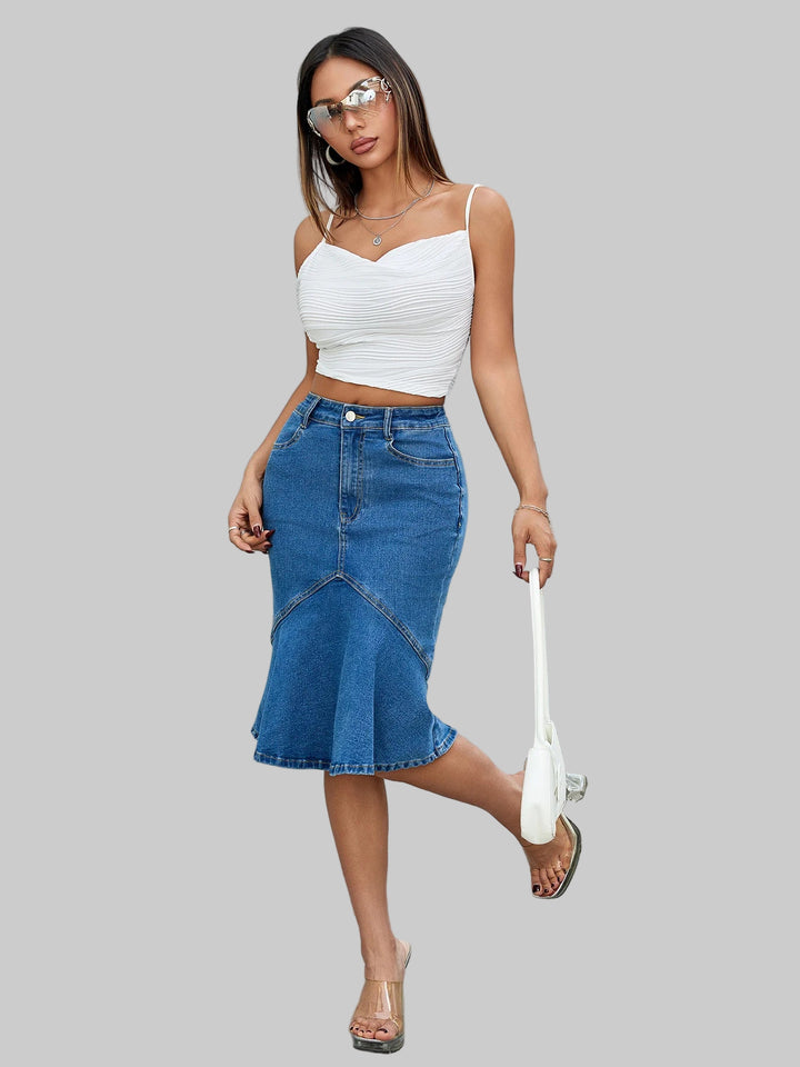 Spliced Trumpet Fishtail Denim Skirt