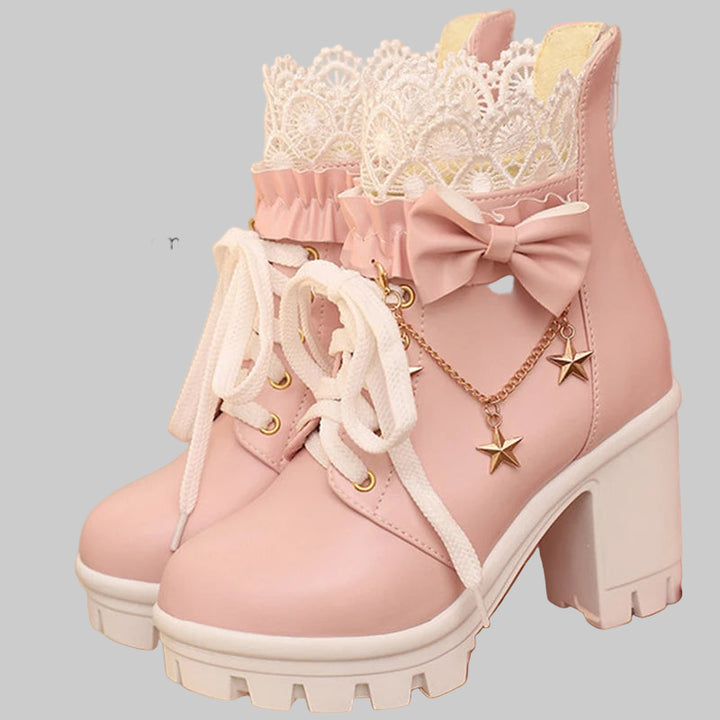 Lace-Up Ankle Boots with Back Zipper