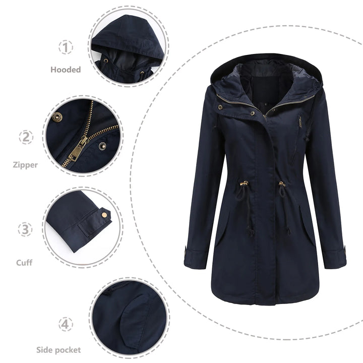 Hooded Drawstring Waist Oversized Windbreaker