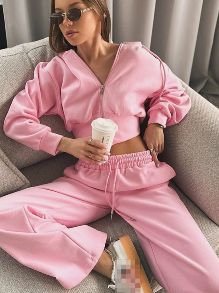 Casual Long Sleeve Hooded 2-Piece Set
