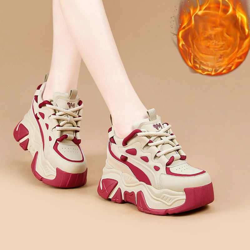 Genuine Leather Microfiber Chunky Sneakers